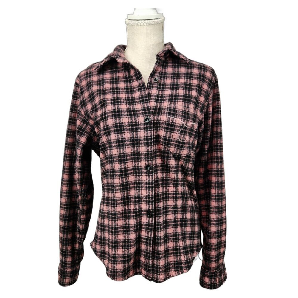 Outback Trading Company Womens Pink Red Lodge Big Shirt Sz M Plaid Button Up